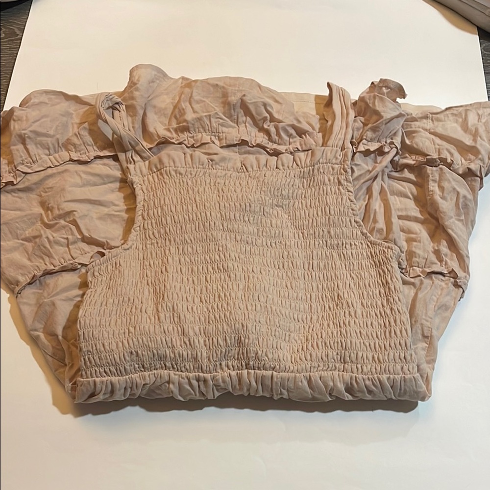 Target Tan Smocked Ruffled Cap Sleeve Blouse